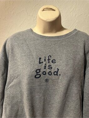 Life Is Good Gray Sweatshirt with Navy Logo